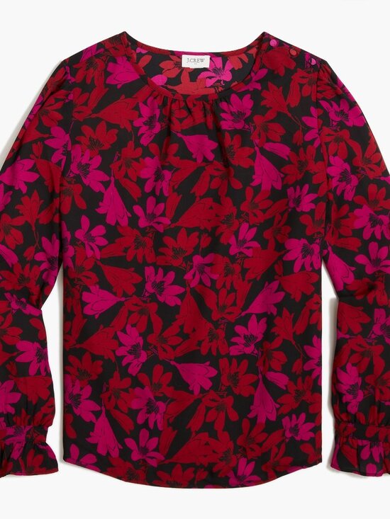 J. Crew Tops - NWT J. Crew Size Large Red Fuchsia Pink Floral Button-Neck Top with Ruffle NEW